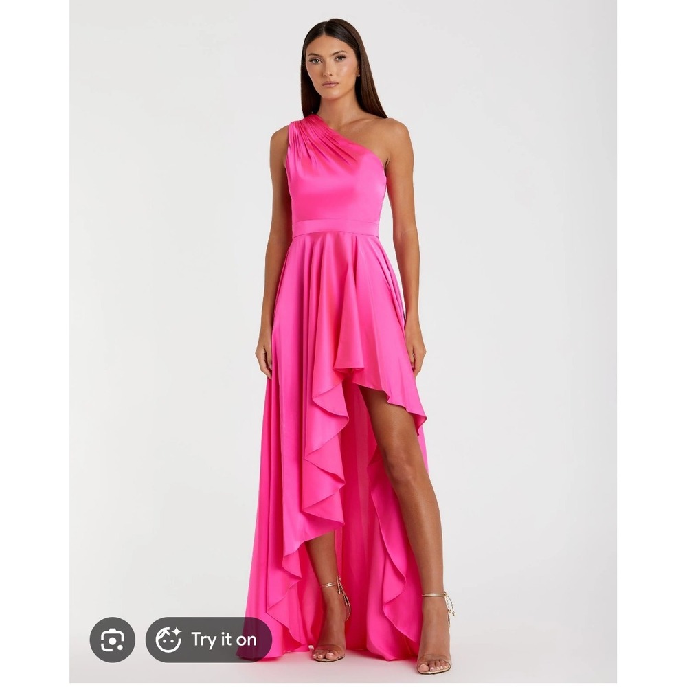 Mac Duggal‎ Ieena One Shoulder High Low Gown Hot Pink 49668 Mens Size XS